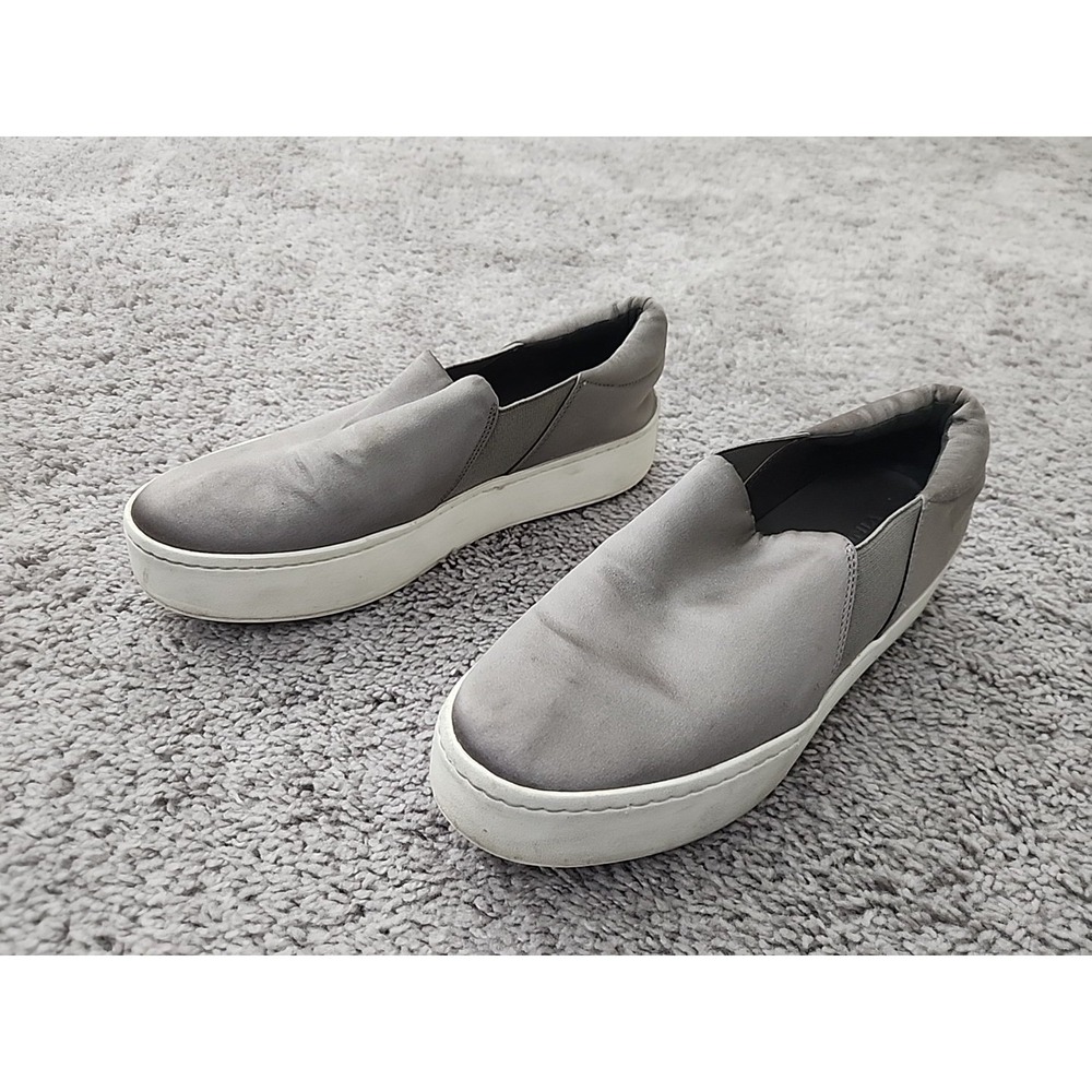 Vince Blair Slip On Sneakers Women 7M Grey Satin Platform Flat Shoes